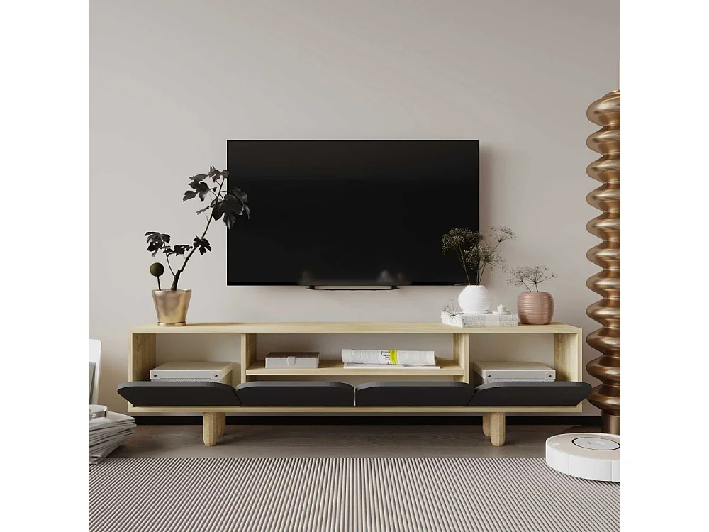 Mueble de TV – 180 cm – Roble Zafiro y Antracita – Tablero aglomerado con melamina
