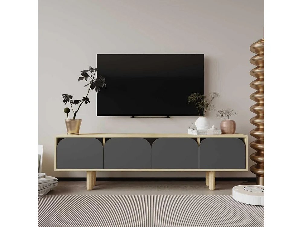 Mueble de TV – 180 cm – Roble Zafiro y Antracita – Tablero aglomerado con melamina