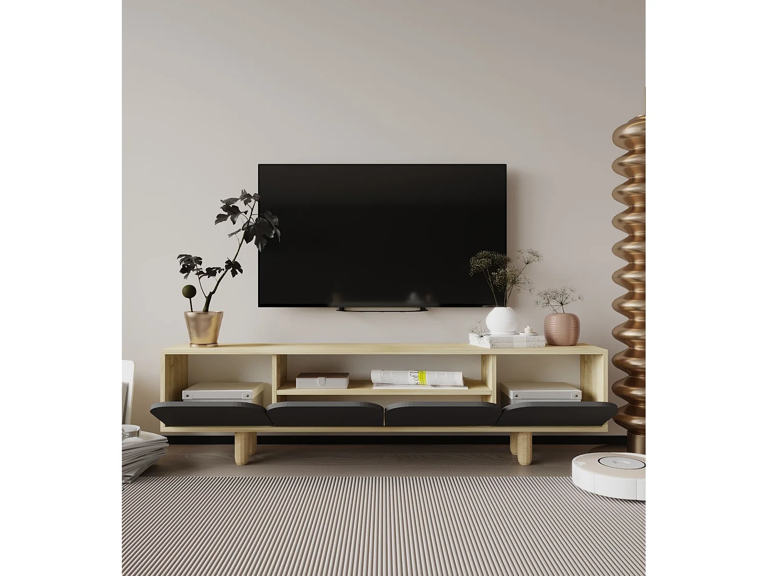 Mueble de TV – 180 cm – Roble Zafiro y Antracita – Tablero aglomerado con melamina