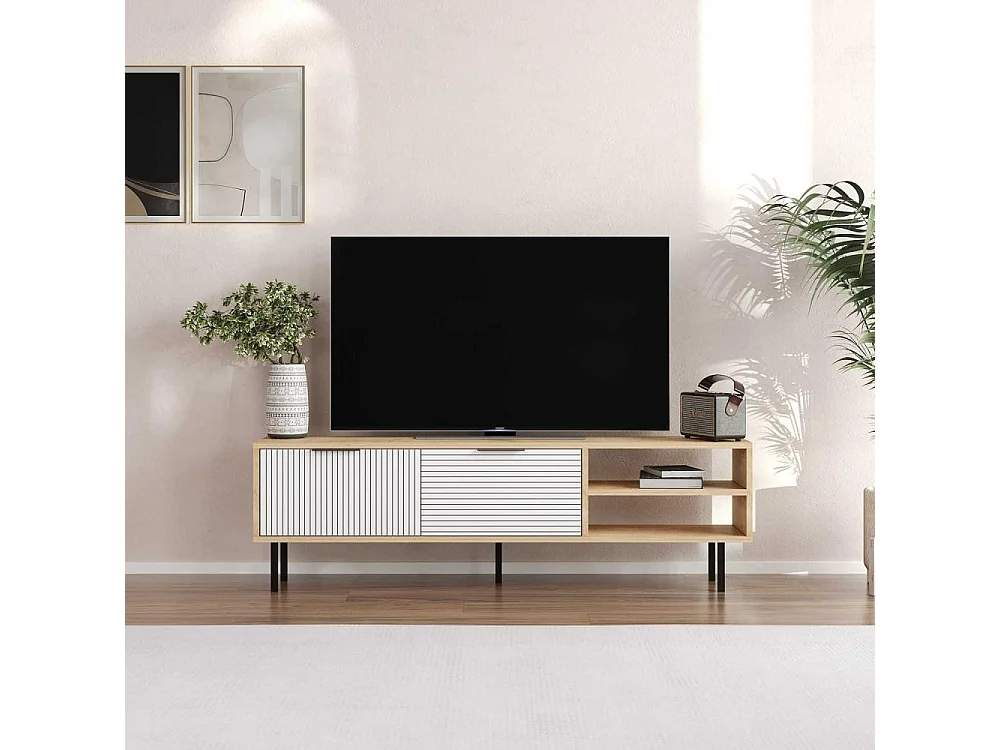 Móvel de TV – 150cm x 45cm x 30cm – Carvalho Safira e Branco – MDF