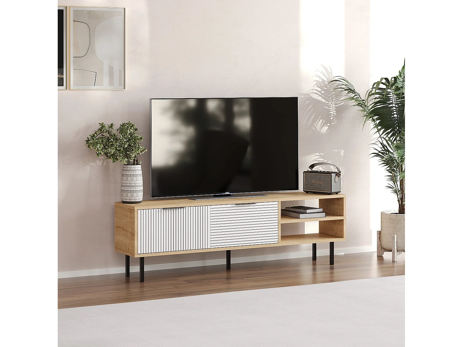 Móvel de TV – 150cm x 45cm x 30cm – Carvalho Safira e Branco – MDF