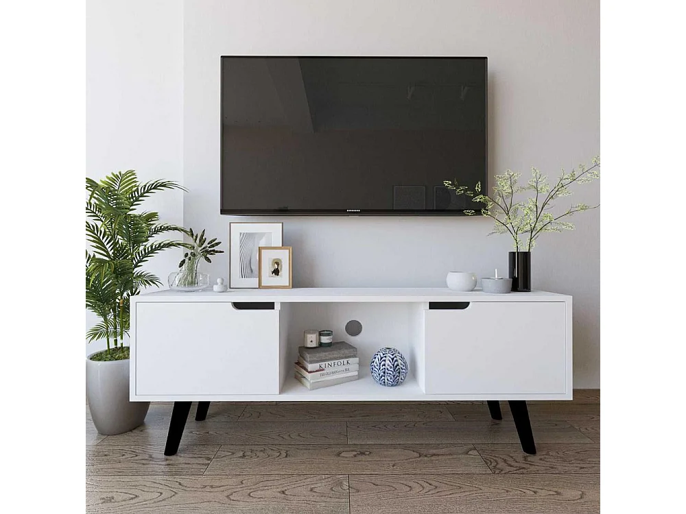Mueble de TV – 139,7 cm x 53 cm – Blanco – Aglomerado