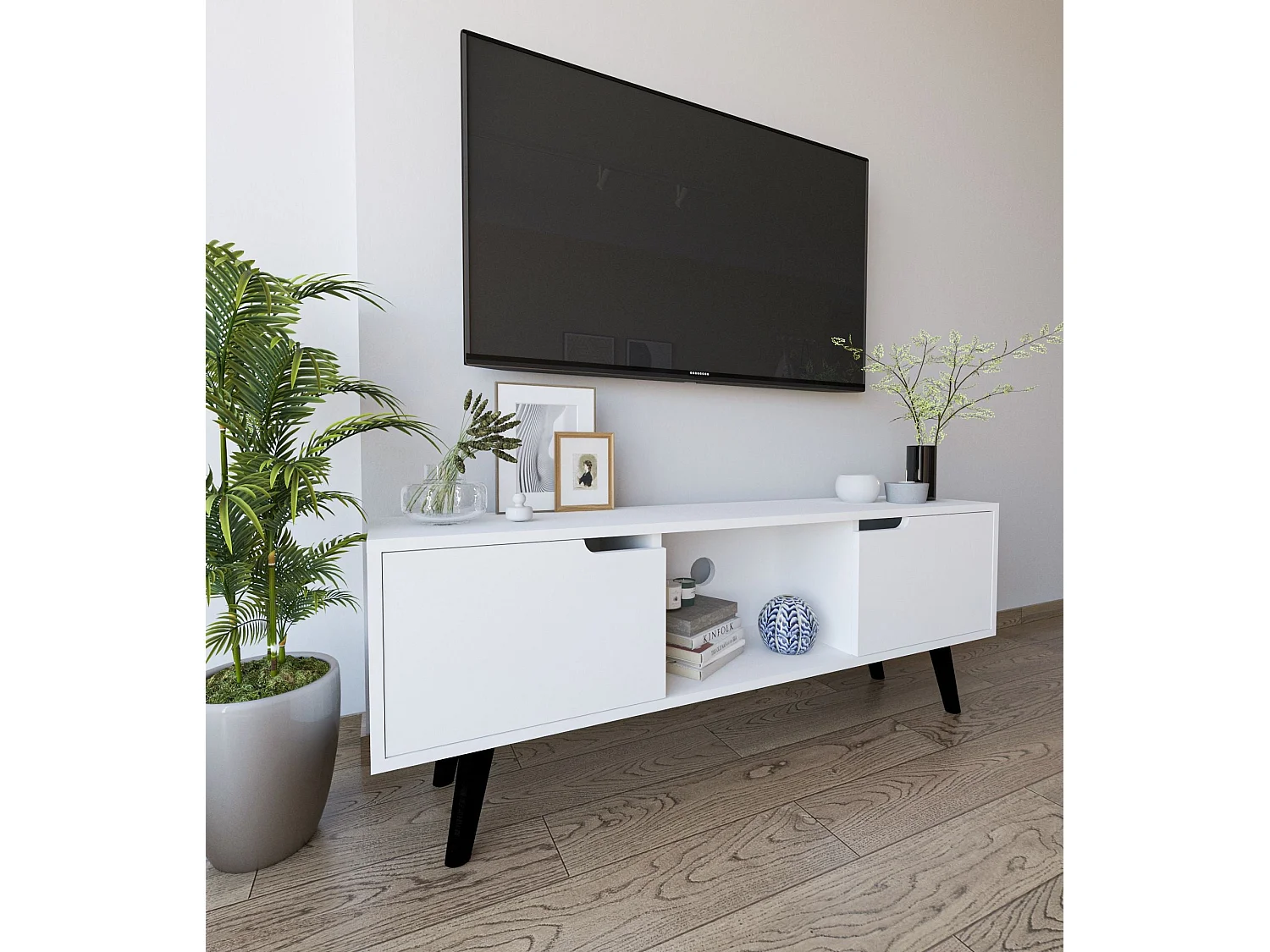 Mueble de TV – 139,7 cm x 53 cm – Blanco – Aglomerado