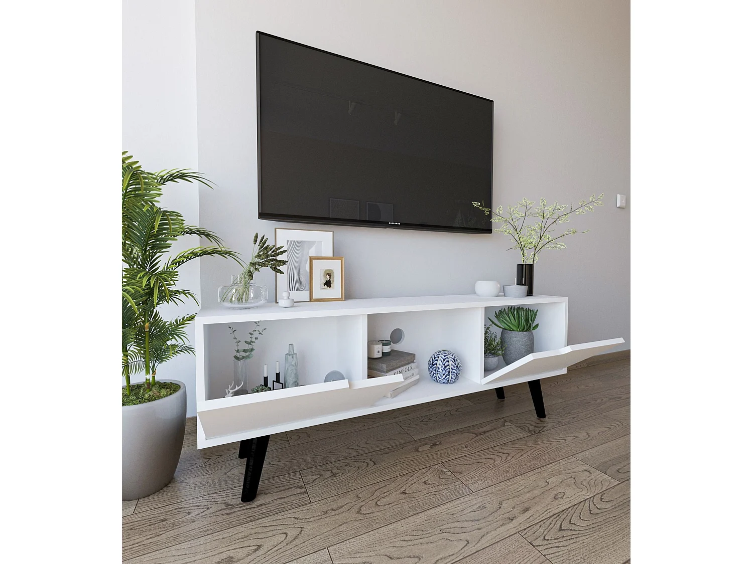 Mueble de TV – 139,7 cm x 53 cm – Blanco – Aglomerado