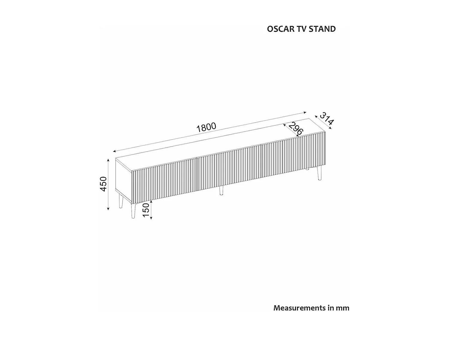 Mueble de TV – 180 cm x 45 cm x 31,4 cm – Travertino – MDF con melamina