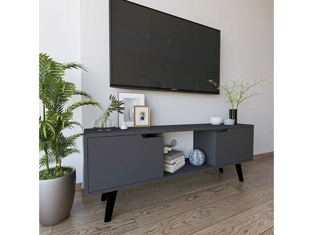 Mueble de TV – 139,7 cm x 53 cm x 53 cm – Antracita – Aglomerado