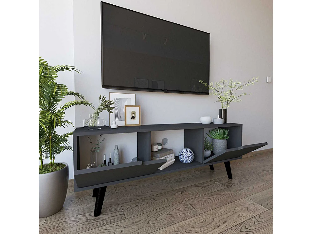 Mueble de TV – 139,7 cm x 53 cm x 53 cm – Antracita – Aglomerado