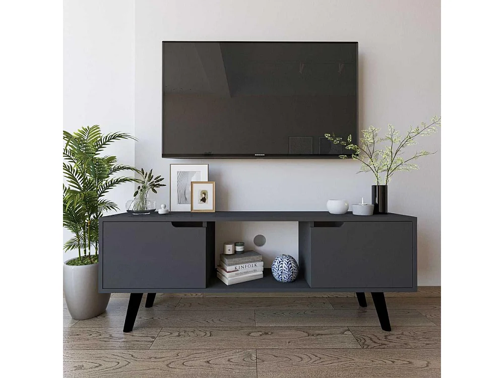 Mueble de TV – 139,7 cm x 53 cm x 53 cm – Antracita – Aglomerado