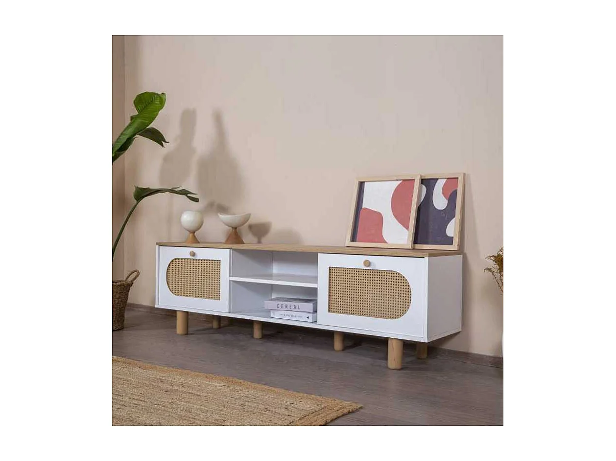 Móvel de TV – 55 cm x 180 cm x 41 cm – Branco e Carvalho – MDF