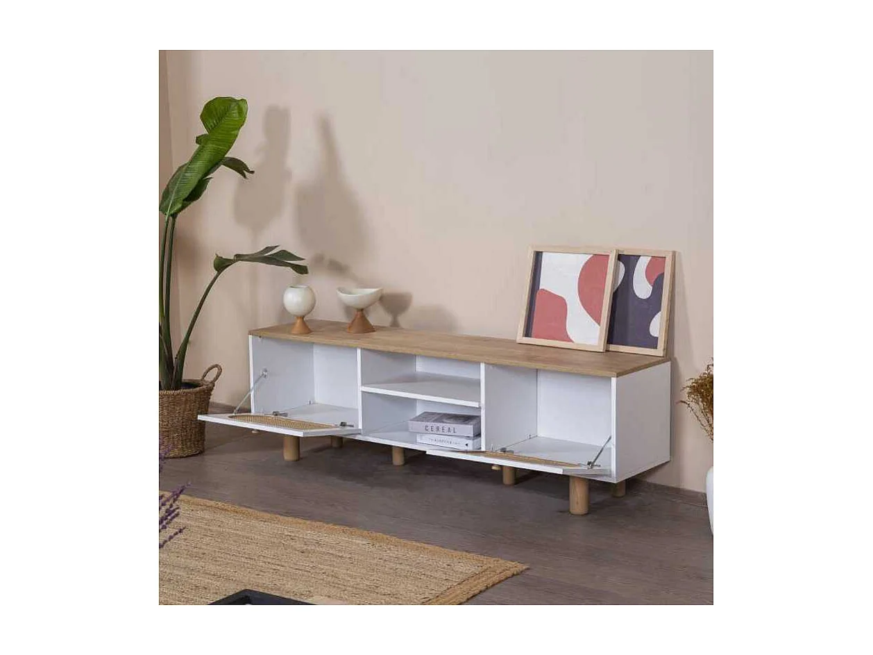 Móvel de TV – 55 cm x 180 cm x 41 cm – Branco e Carvalho – MDF