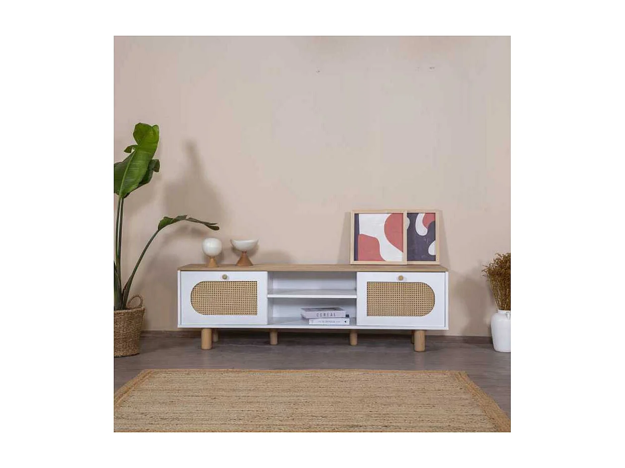 Móvel de TV – 55 cm x 180 cm x 41 cm – Branco e Carvalho – MDF