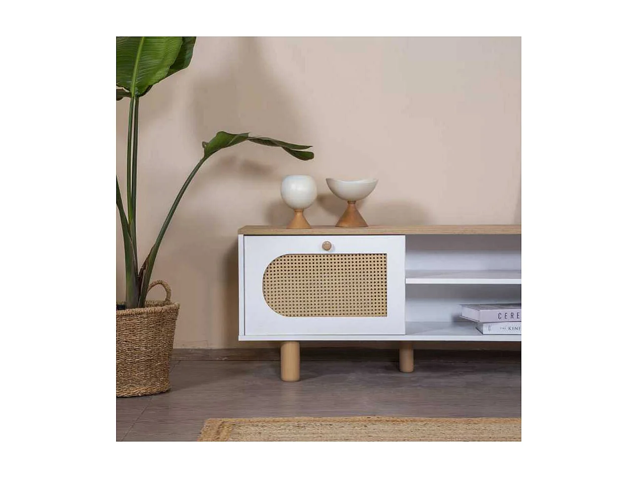 Móvel de TV – 55 cm x 180 cm x 41 cm – Branco e Carvalho – MDF