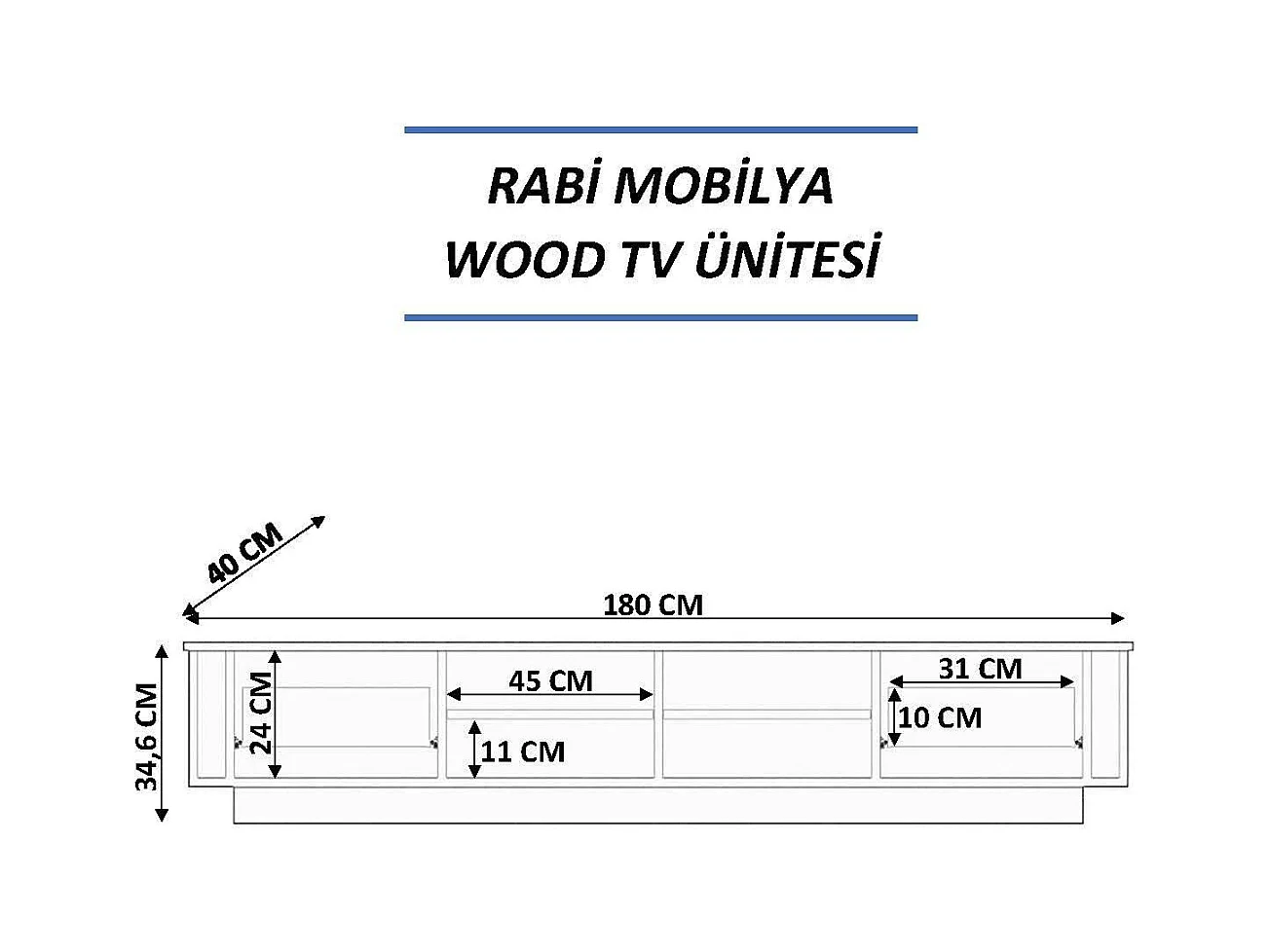 Móvel de TV – 180 cm x 35 cm x 40 cm – Cor de madeira – Carvalho