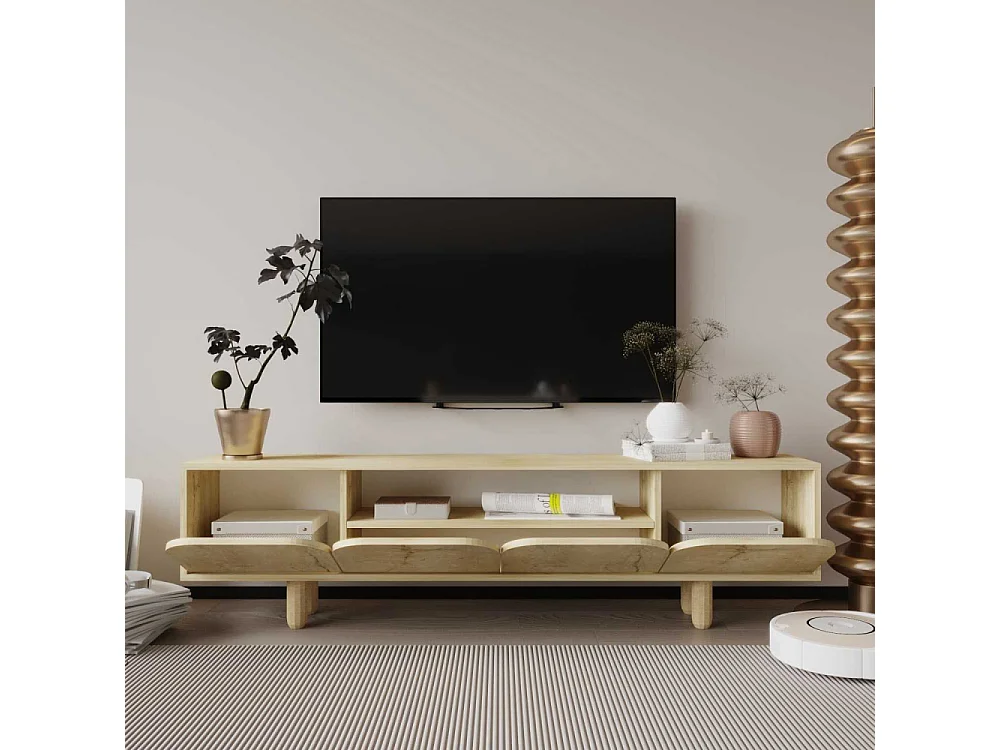 Mueble de TV – 180 cm x 48 cm x 29,8 cm – Roble Zafiro – Tablero aglomerado revestido de melamina