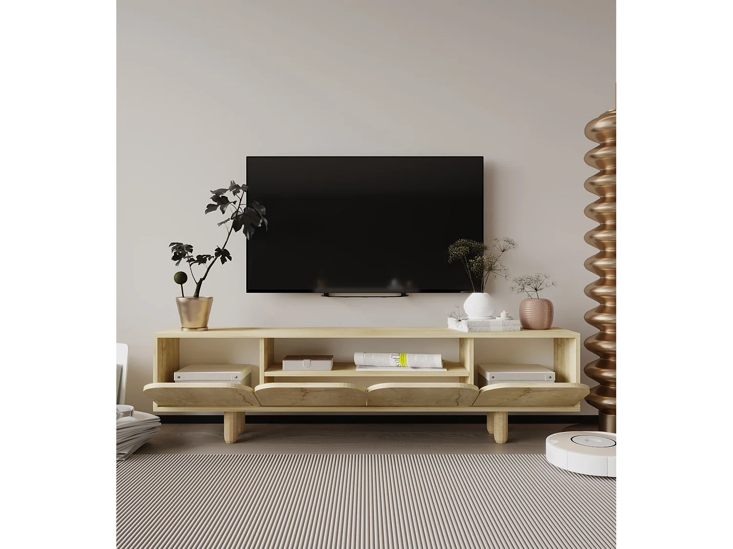 Mueble de TV – 180 cm x 48 cm x 29,8 cm – Roble Zafiro – Tablero aglomerado revestido de melamina