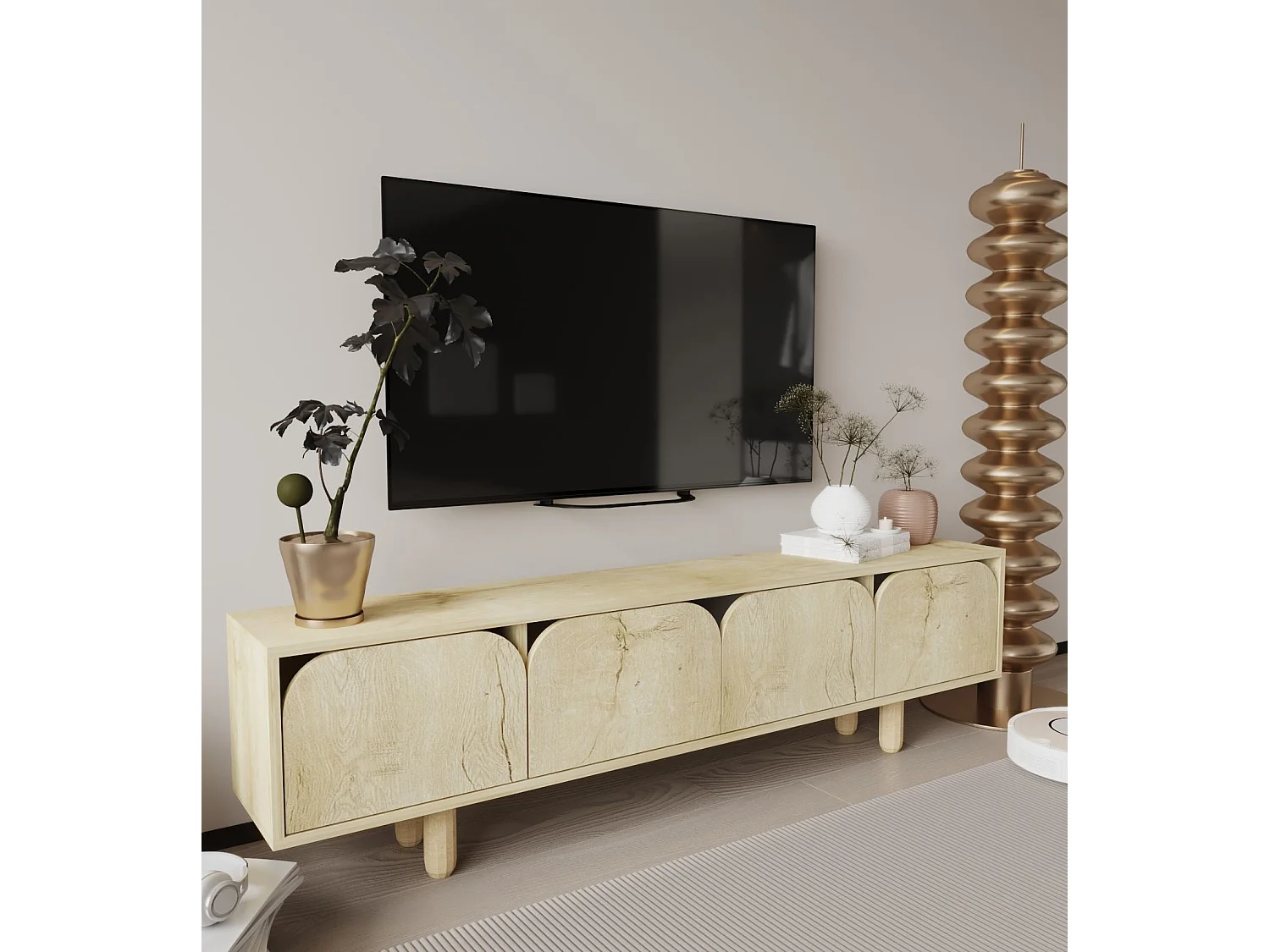 Mueble de TV – 180 cm x 48 cm x 29,8 cm – Roble Zafiro – Tablero aglomerado revestido de melamina