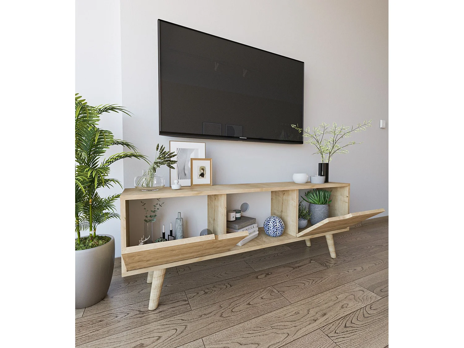 Mueble de TV – 139,7 cm x 53 cm x 53 cm – Roble Zafiro – Aglomerado