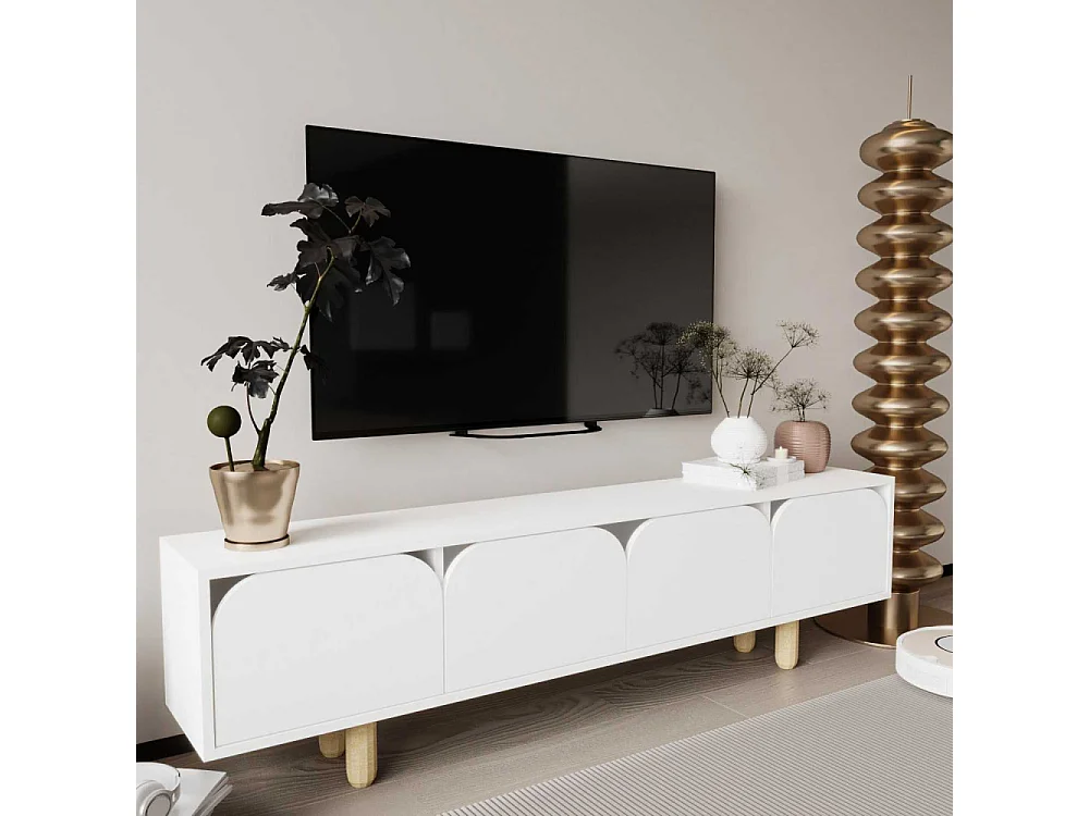 Mueble de TV – 180x48x29,8 cm – Blanco – Aglomerado y Madera