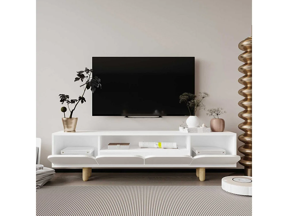 Mueble de TV – 180x48x29,8 cm – Blanco – Aglomerado y Madera