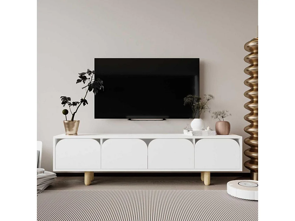 Mueble de TV – 180x48x29,8 cm – Blanco – Aglomerado y Madera