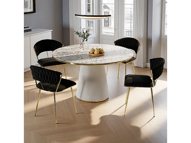 Lot de 2 chaises de salle à manger avec dossier - avec pieds en métal or - tissu en velours, Scandinave - noir