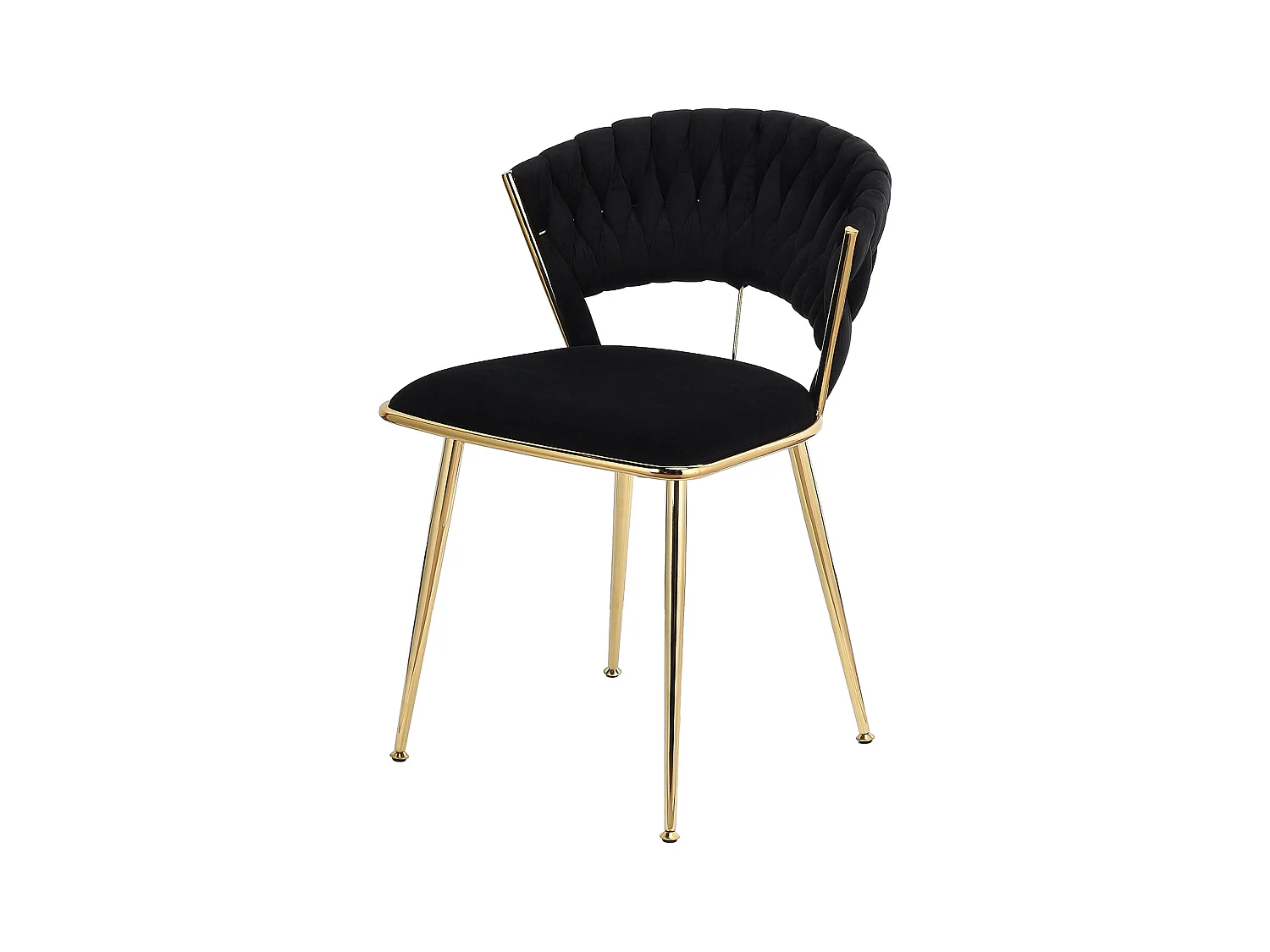 Lot de 2 chaises de salle à manger avec dossier - avec pieds en métal or - tissu en velours, Scandinave - noir