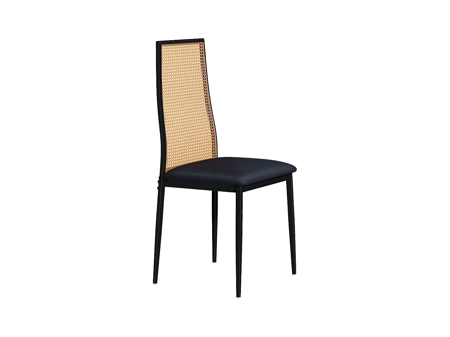 Lot de 2 chaises de salle à manger - chaise au dosseret en simili-rotin - avec pieds en métal noir - Scandinave - noir
