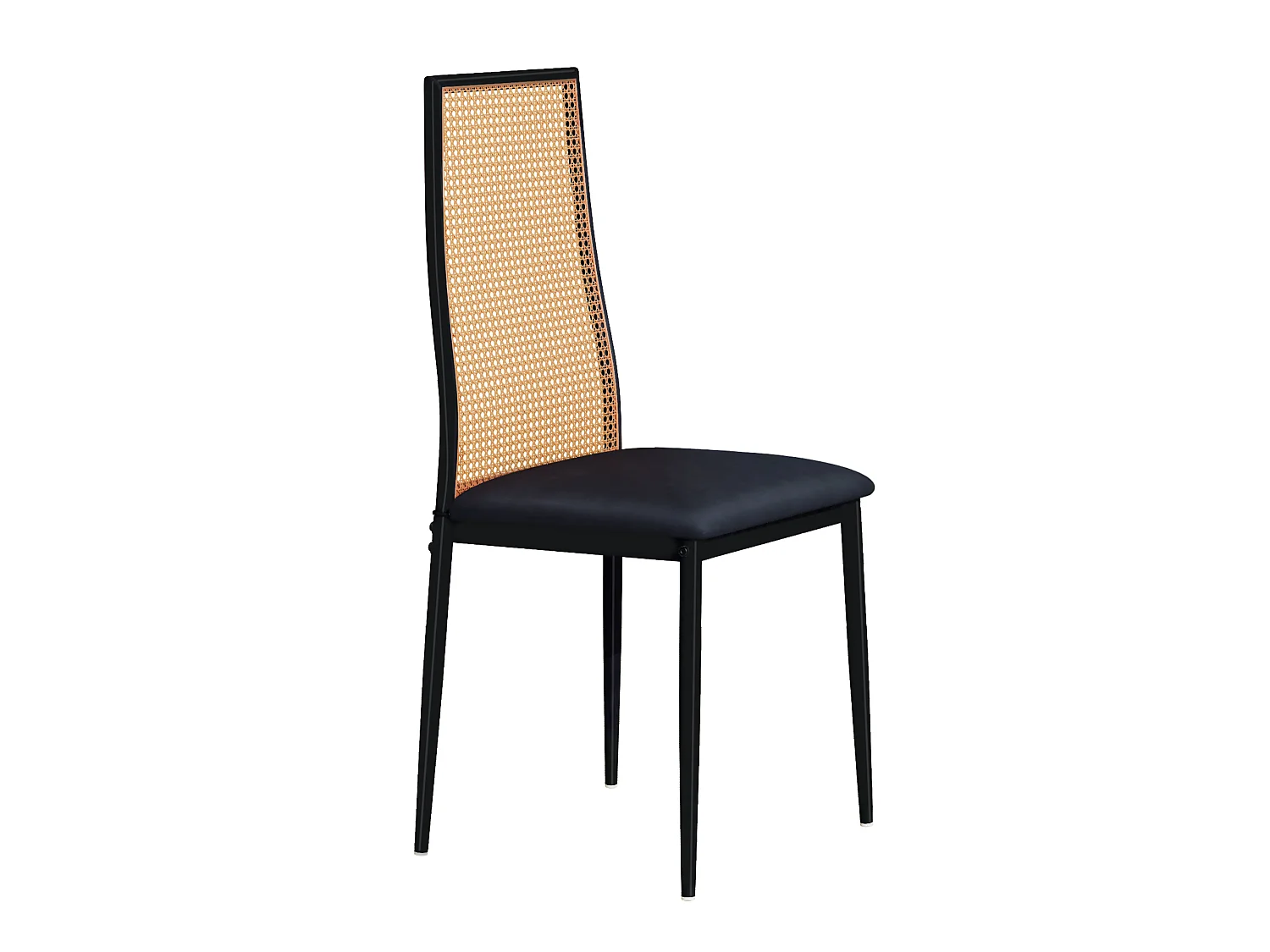 Lot de 2 chaises de salle à manger - chaise au dosseret en simili-rotin - avec pieds en métal noir - Scandinave - noir
