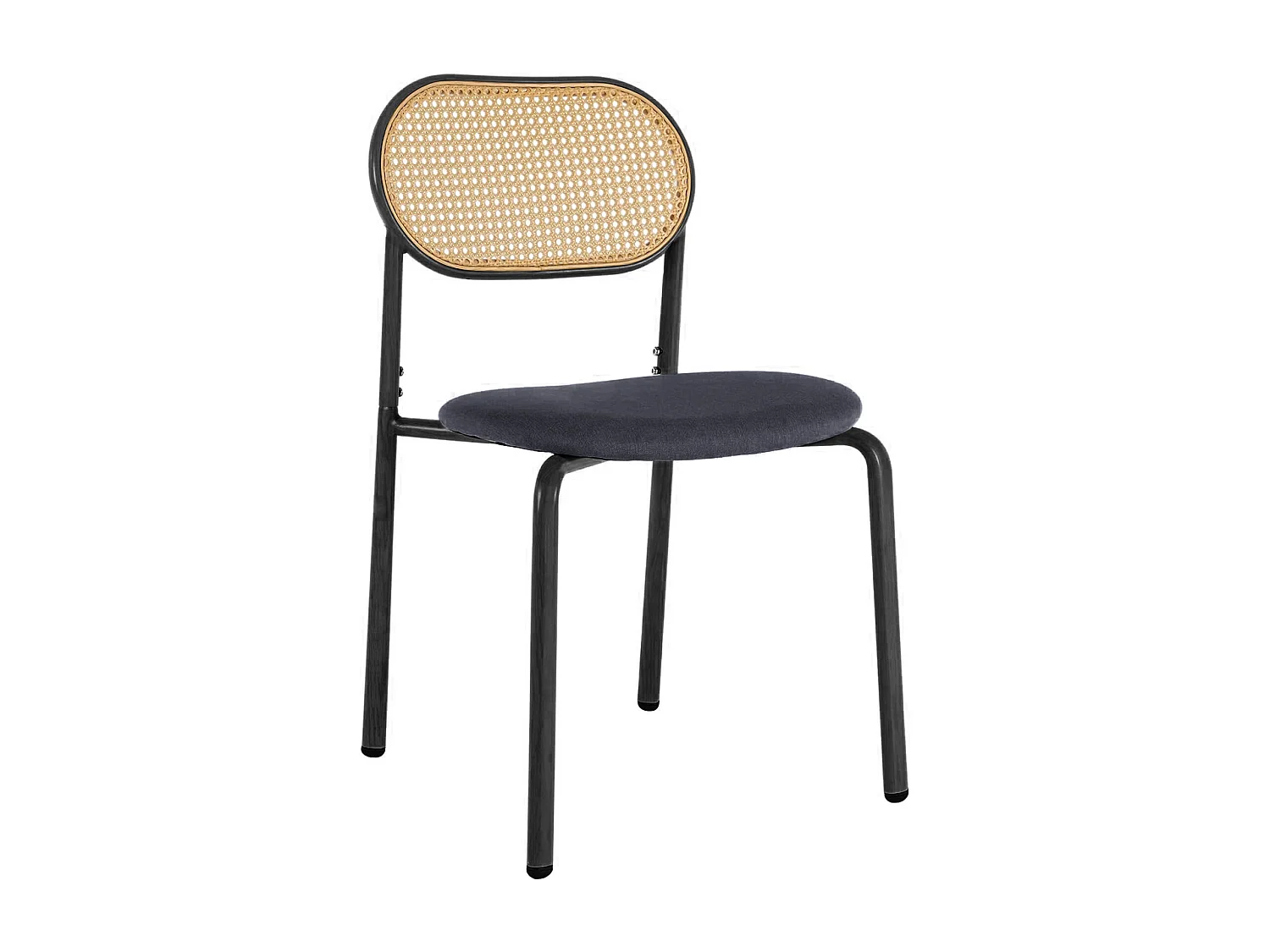 Lot de 2 chaises de salle à manger - chaise au dosseret en simili-rotin - avec pieds en métal - tissu en PU, Scandinave - noir