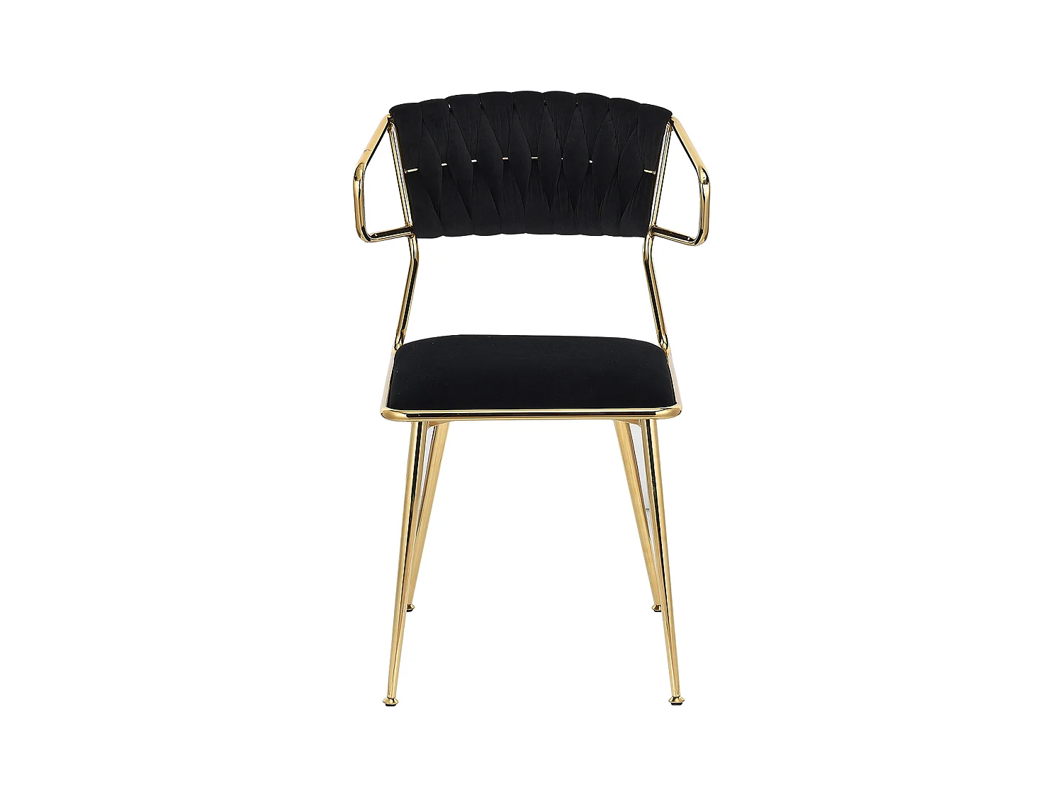 Lot de 2 chaises de salle à manger avec accoudoirs et dossier - avec pieds en métal or - tissu en velours, Scandinave - noir