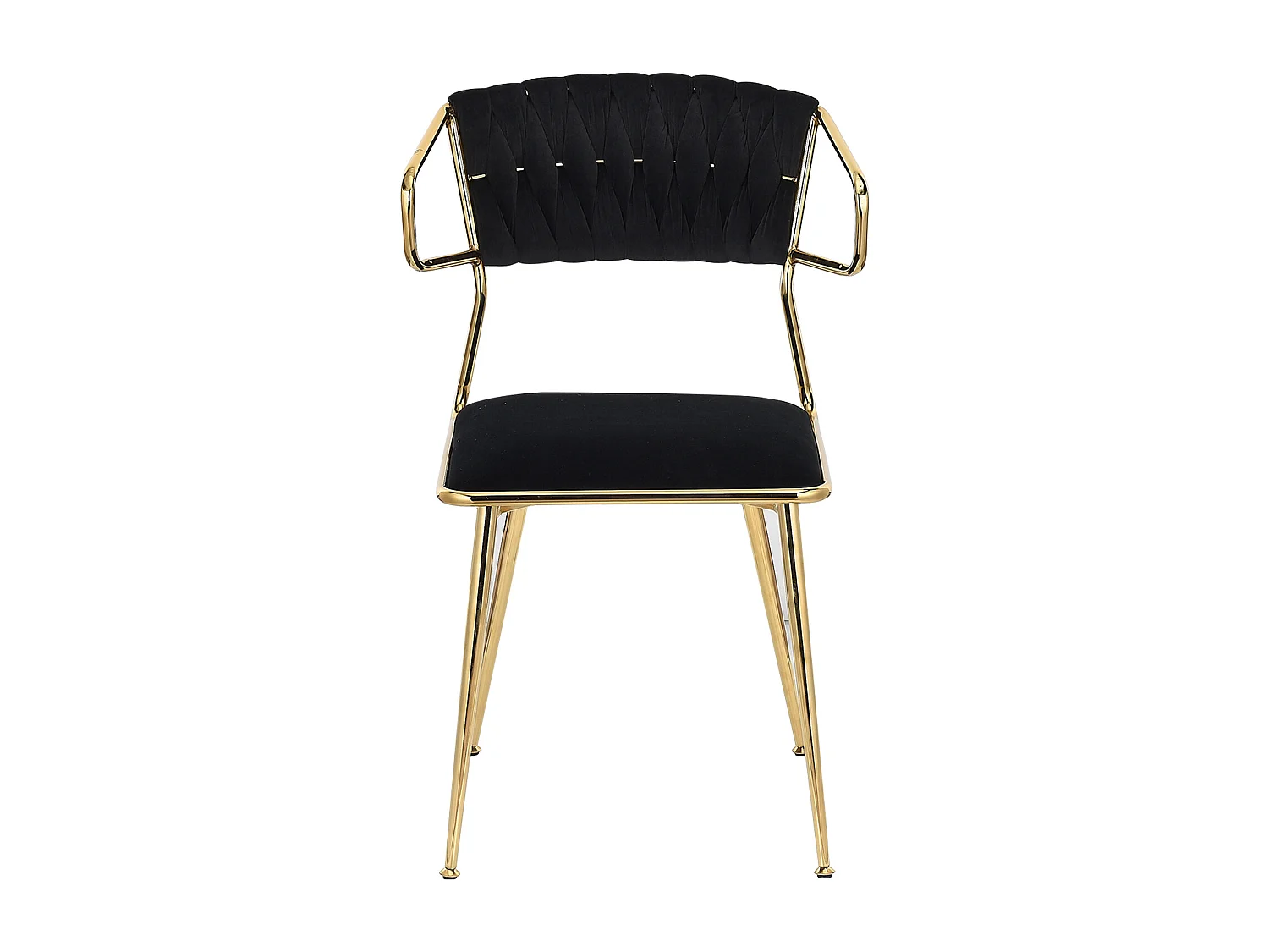 Lot de 2 chaises de salle à manger avec accoudoirs et dossier - avec pieds en métal or - tissu en velours, Scandinave - noir