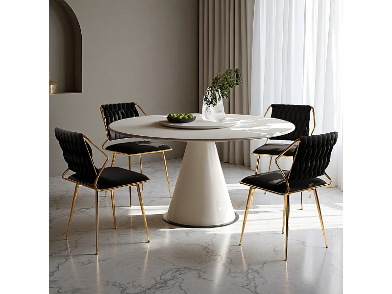 Lot de 2 chaises de salle à manger - chaise au dosseret et accoudoir - avec pieds en métal or - tissen velours - Scandinave - noir