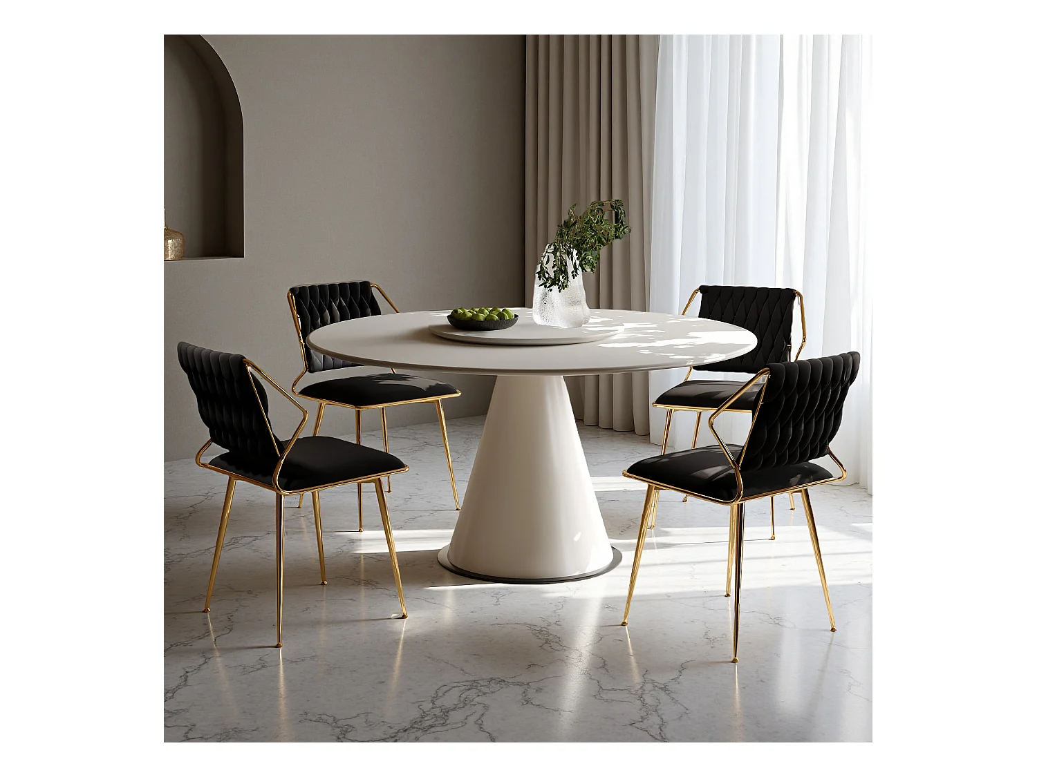 Lot de 2 chaises de salle à manger - chaise au dosseret et accoudoir - avec pieds en métal or - tissen velours - Scandinave - noir