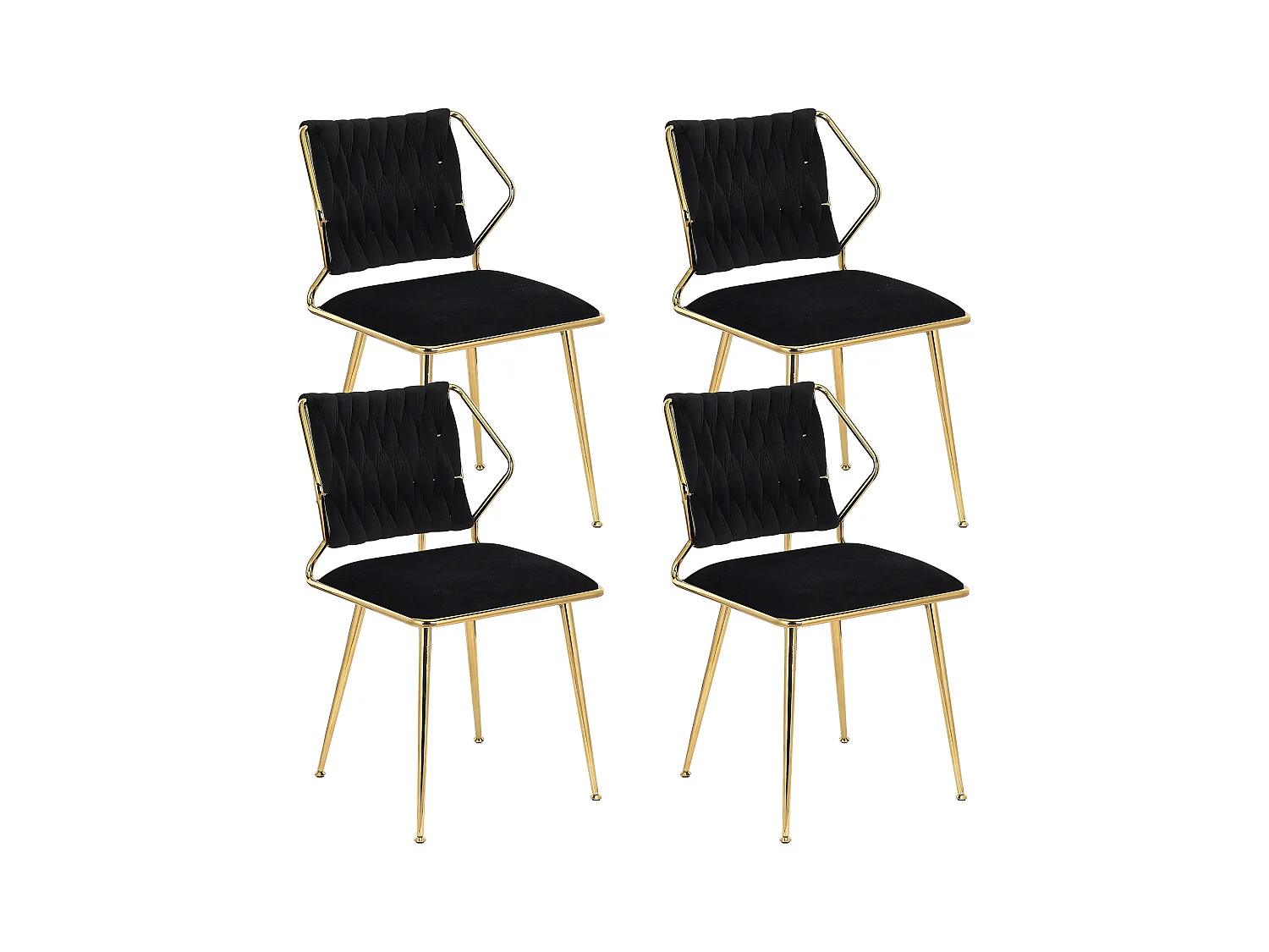 Lot de 2 chaises de salle à manger - chaise au dosseret et accoudoir - avec pieds en métal or - tissen velours - Scandinave - noir