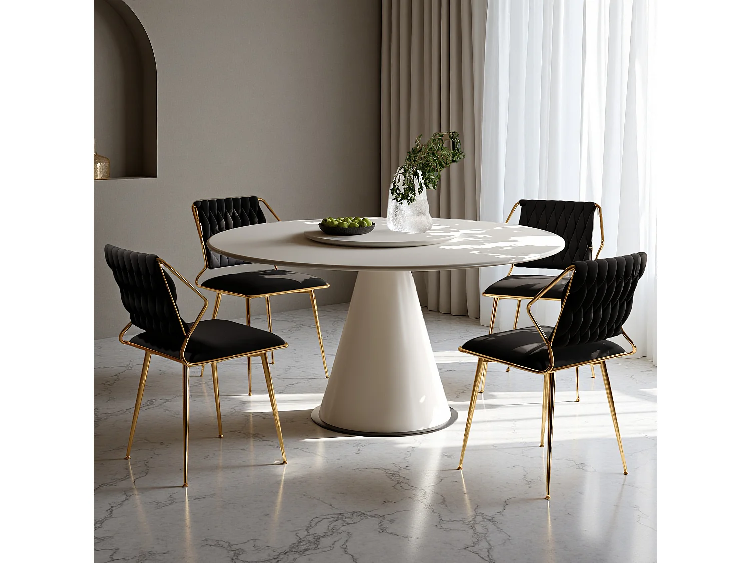 Lot de 2 chaises de salle à manger - chaise au dosseret et accoudoir - avec pieds en métal or - tissen velours - Scandinave - noir