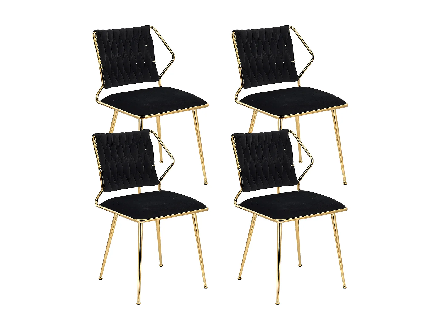 Lot de 2 chaises de salle à manger - chaise au dosseret et accoudoir - avec pieds en métal or - tissen velours - Scandinave - noir