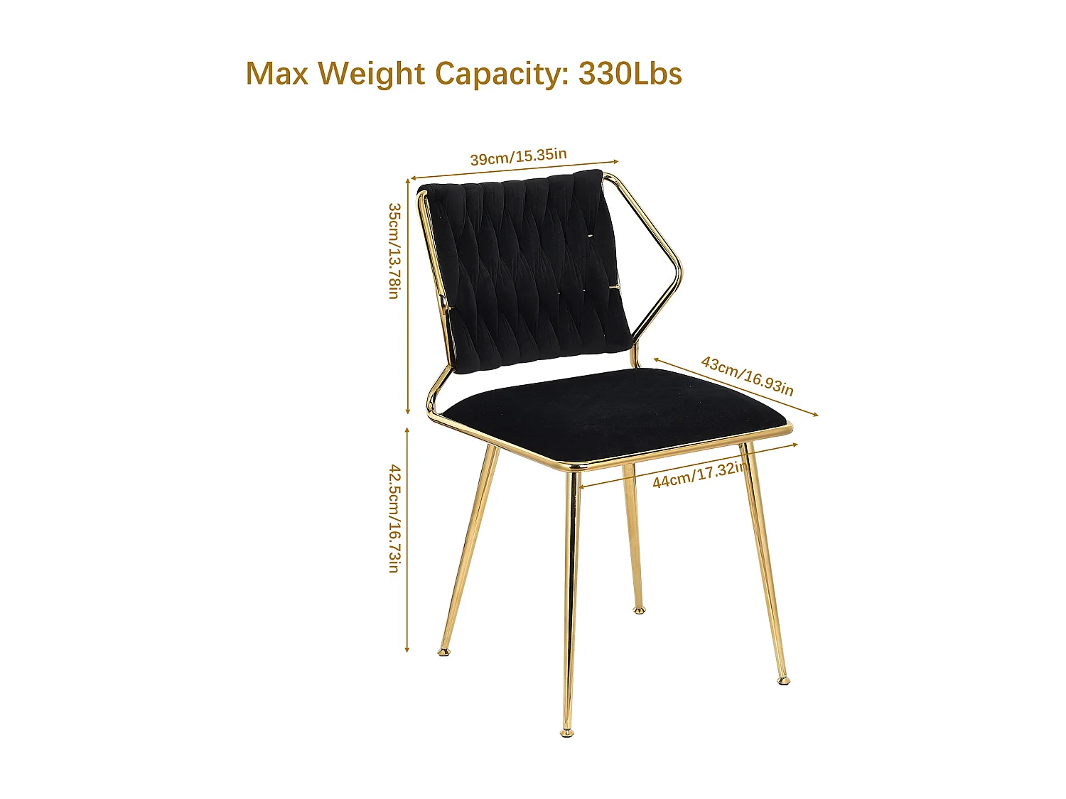 Lot de 2 chaises de salle à manger - chaise au dosseret et accoudoir - avec pieds en métal or - tissen velours - Scandinave - noir