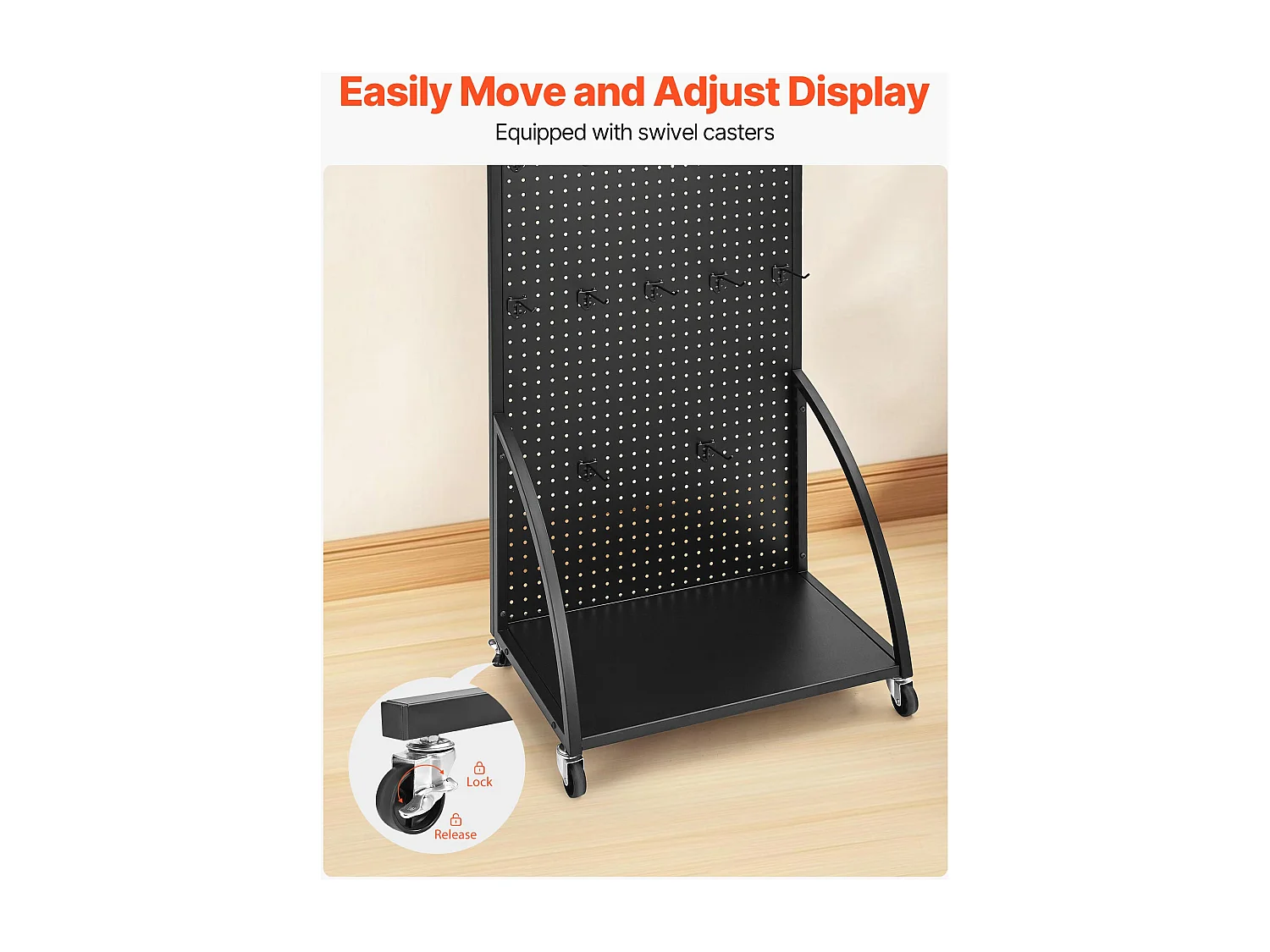 Expositor de Paneles Perforados SucceBuy con Pie, 60 x 177 Cm, con Placa Base con Ruedas, 30 Ganchos, para Tiendas Minoristas, Joyerías, Negro