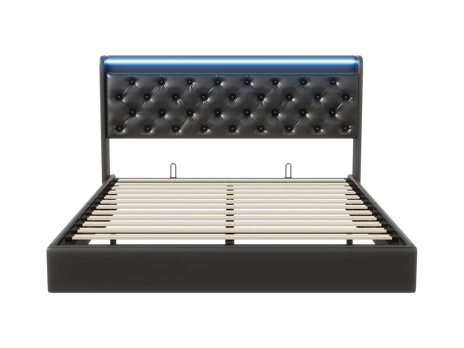 Lit flottant 140x200 cm avec sommier à lattes - cadre de lit coffre 140x200 cm avec LED et USB - Lit adulte 140x200 cm soldes - tissu en PU - noir