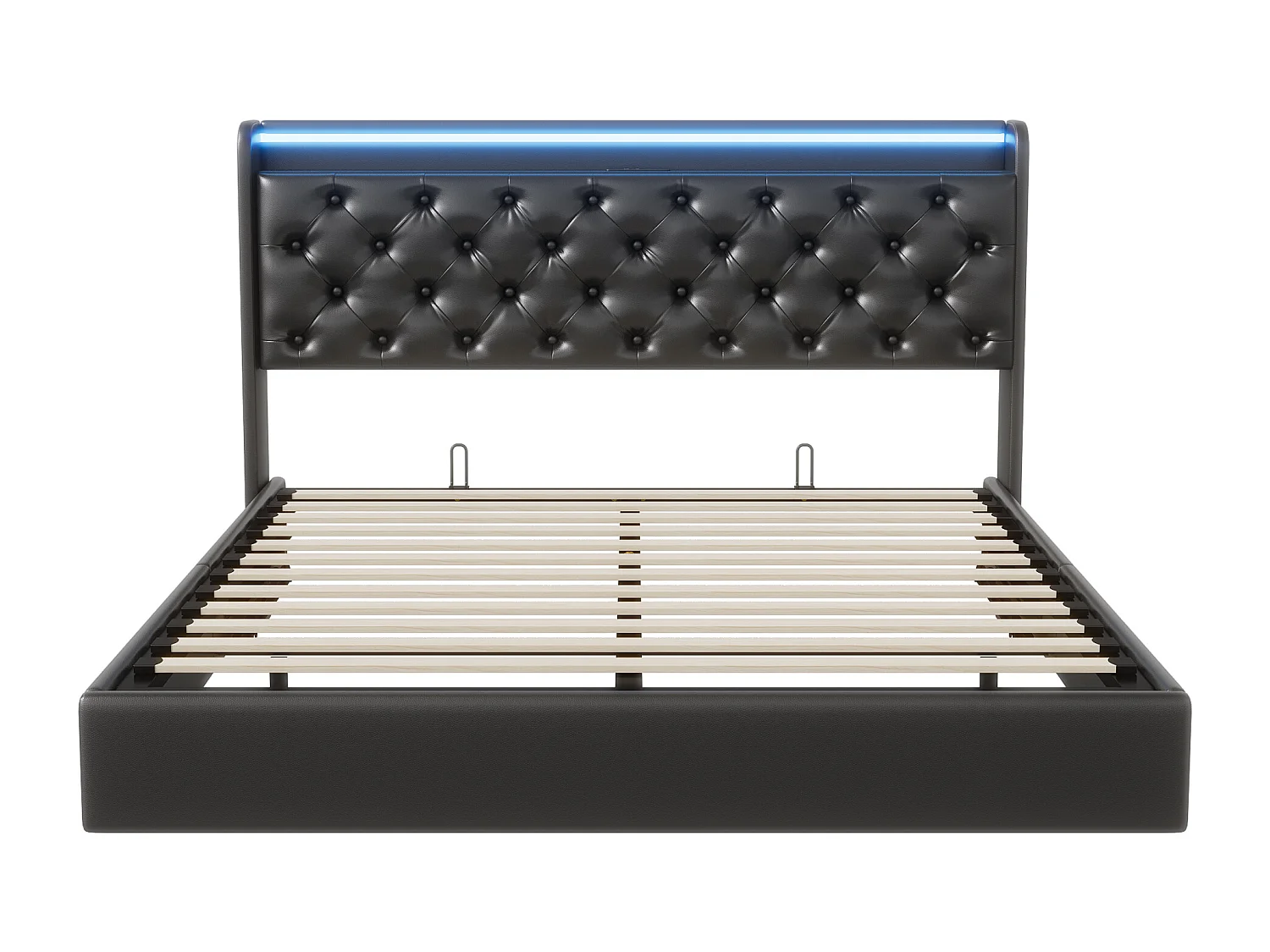 Lit flottant 140x200 cm avec sommier à lattes - cadre de lit coffre 140x200 cm avec LED et USB - Lit adulte 140x200 cm soldes - tissu en PU - noir