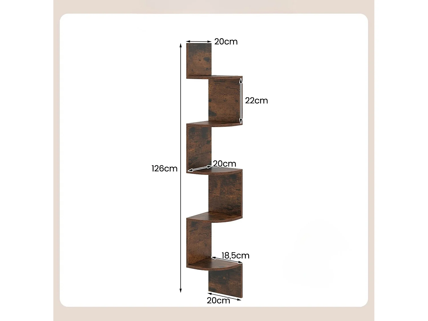 5-stöckiges Hängendes Eckregal Schwebendes Bücherregal Wandmontiertes Schweberegal