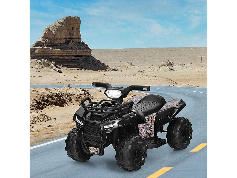 Auto elettrica per bambini con ruote resistenti musica clacson luce LED manubrio, Veicolo ATV a batteria Nero