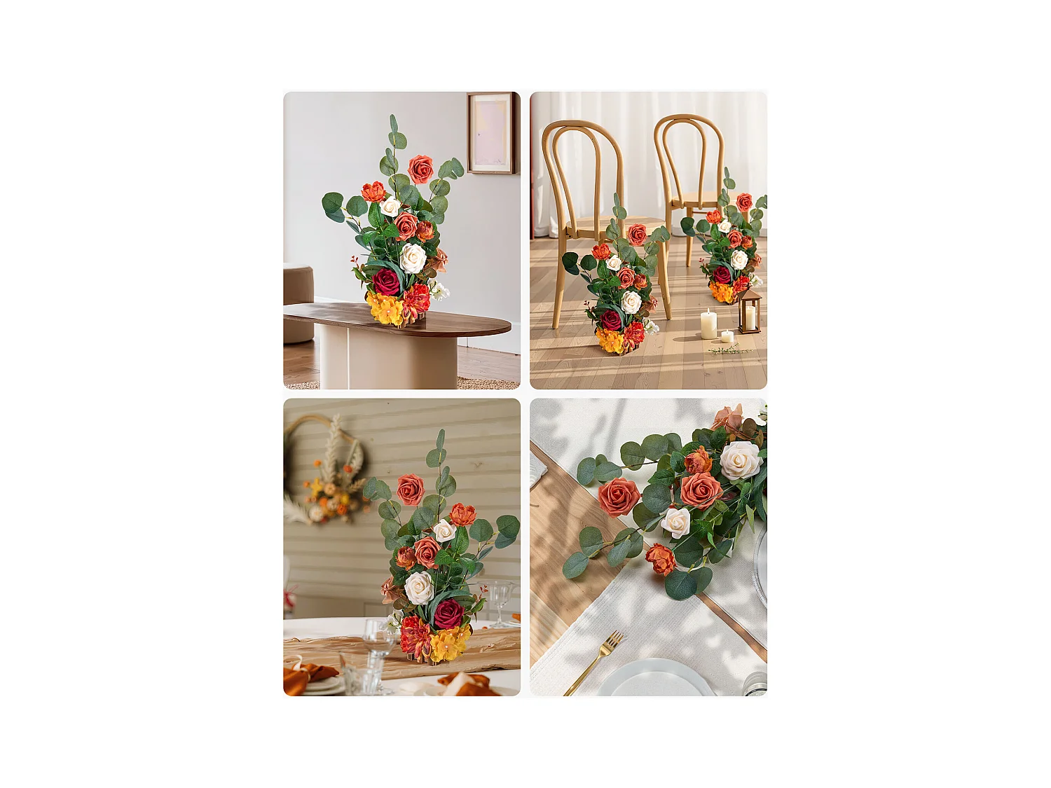 Zelfstandig Staand Kunstbloemstuk SucceBuy, Set van 4, Kunstbloemen voor Trouwgangdecoratie, Tafeldecoratie, 45x25x25 cm