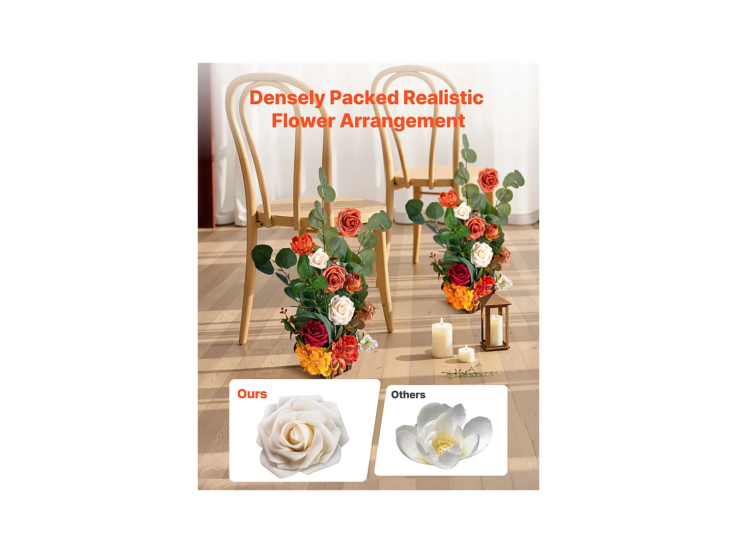 Zelfstandig Staand Kunstbloemstuk SucceBuy, Set van 4, Kunstbloemen voor Trouwgangdecoratie, Tafeldecoratie, 45x25x25 cm