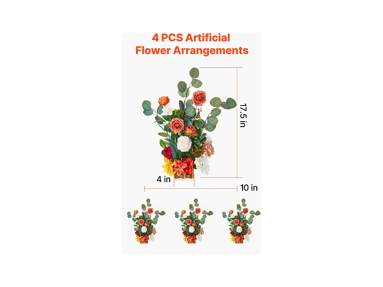 Zelfstandig Staand Kunstbloemstuk SucceBuy, Set van 4, Kunstbloemen voor Trouwgangdecoratie, Tafeldecoratie, 45x25x25 cm