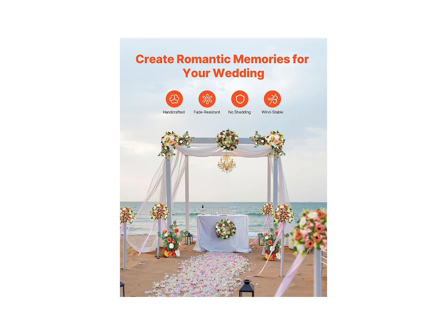 Zelfstandig Staand Kunstbloemstuk SucceBuy, Set van 4, Kunstbloemen voor Trouwgangdecoratie, Tafeldecoratie, 45x25x25 cm