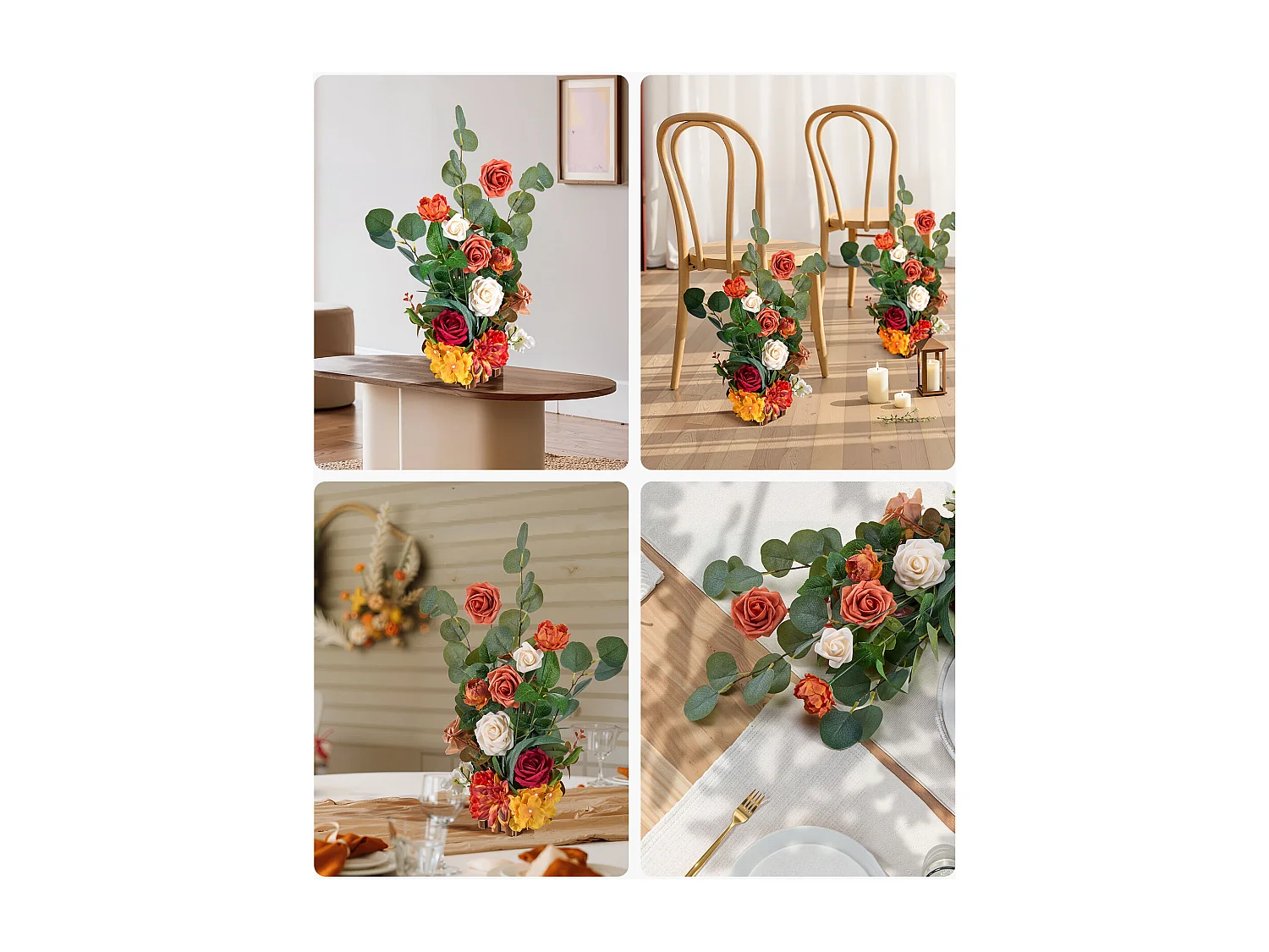 Selbststehende Künstliche Blumengesteck SucceBuy, Satz von 4, Künstliche Blumen für Hochzeitsgangdekoration, Tischdekoration, 45x25x25 cm