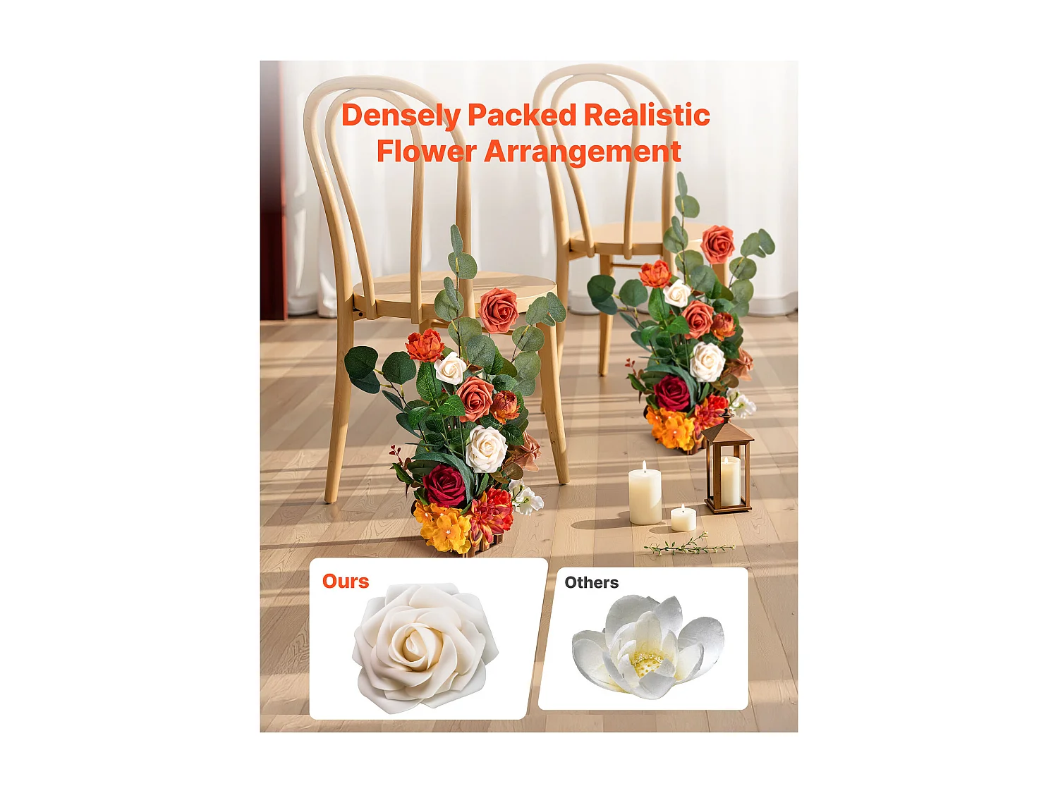 Selbststehende Künstliche Blumengesteck SucceBuy, Satz von 4, Künstliche Blumen für Hochzeitsgangdekoration, Tischdekoration, 45x25x25 cm