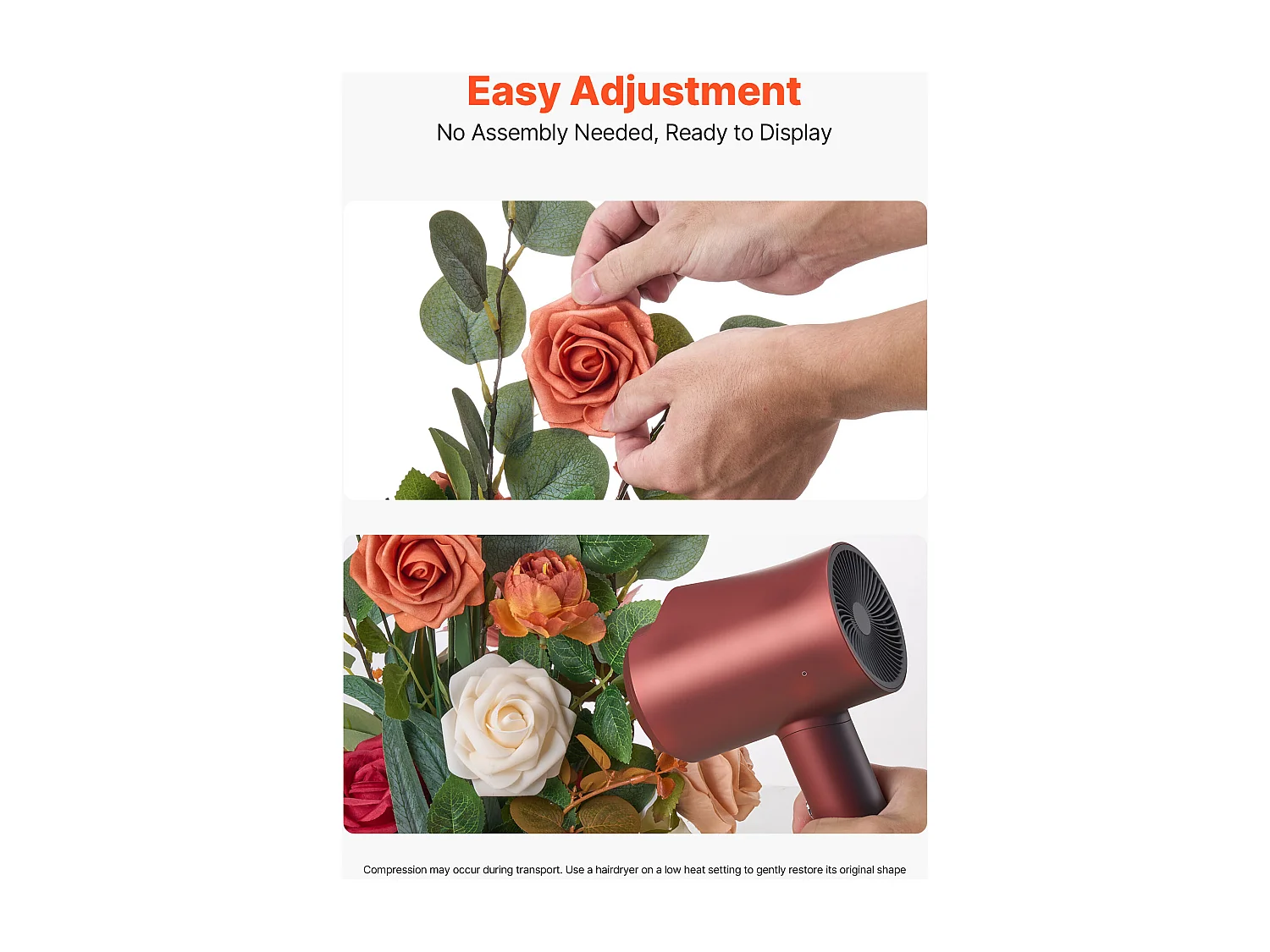 Selbststehende Künstliche Blumengesteck SucceBuy, Satz von 4, Künstliche Blumen für Hochzeitsgangdekoration, Tischdekoration, 45x25x25 cm