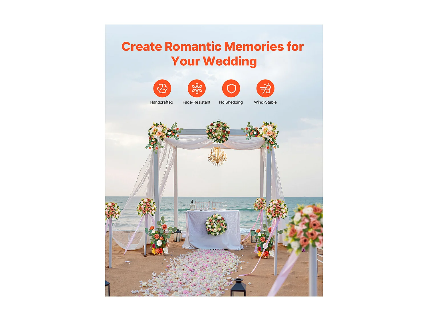 Selbststehende Künstliche Blumengesteck SucceBuy, Satz von 4, Künstliche Blumen für Hochzeitsgangdekoration, Tischdekoration, 45x25x25 cm